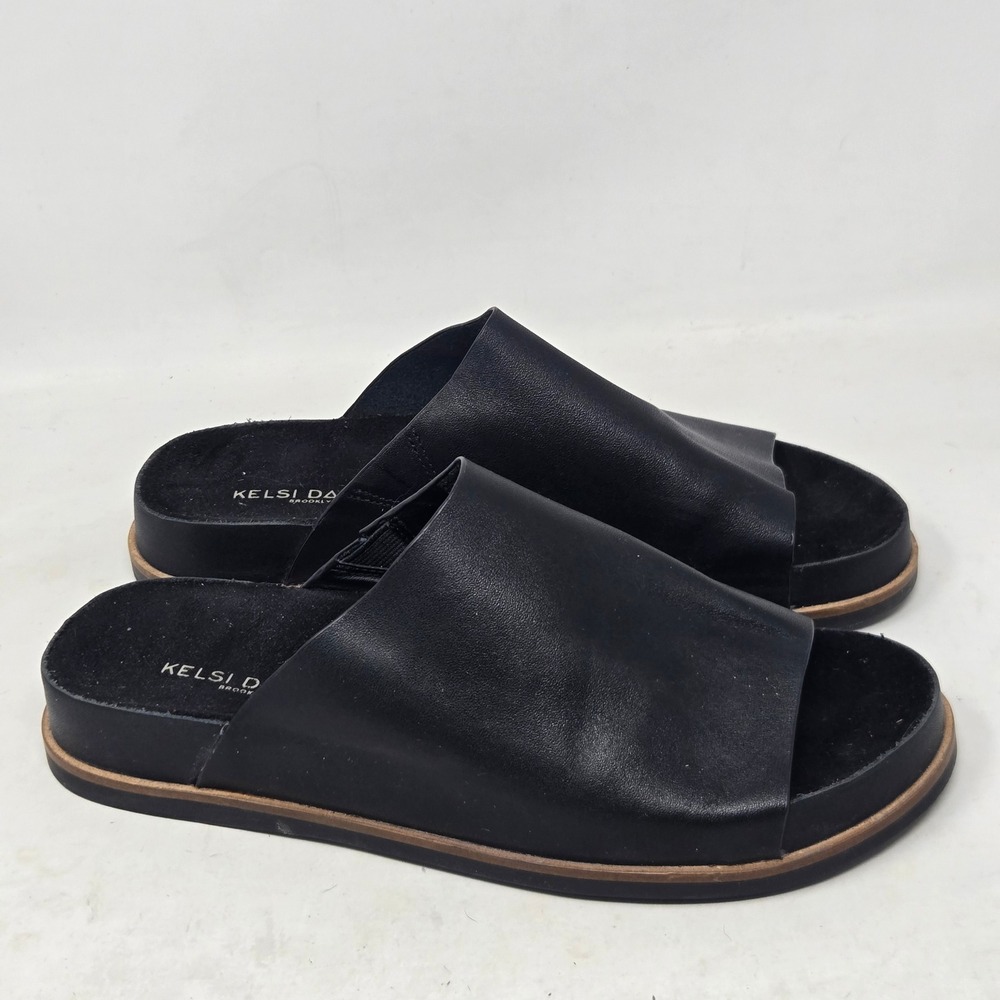 Kelsi Dagger Brooklyn Black Leather Slide Sandals Women 7 Platform C415XX/0921